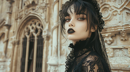 beauty in gothic costume , dark fashion, halloween concept