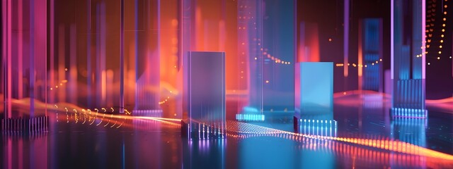 Futuristic Cityscape with Vibrant Neon Lights and Skyscrapers in the Night