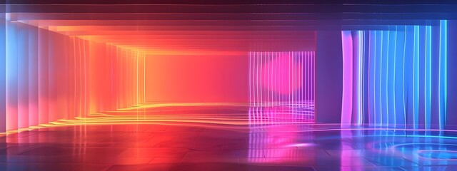 Hypnotic Passage of Vibrant Frequencies in a 3D Rendered Neon Gradient Tunnel