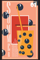 summer boba tea drinks cold banner poster for prints in high quality in pastel background