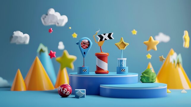 Digital Gamification Interface: 3D Render of Rewarding User Experience with Progress Tracking