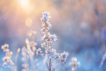 Frosty winter plant with sunlight