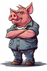 Vintage cartoon pig illustration, white background
