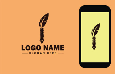 fountain pen icon Ink pen Quill pen Writing pen flat logo sign symbol editable vector