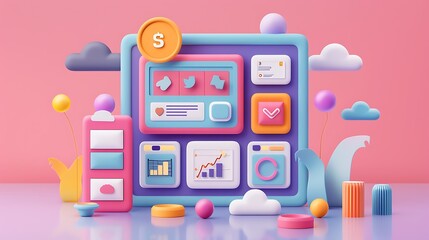 Interactive Gamification Interface: Engaging User Experience with Reward System and Progress Tracking in 3D Render