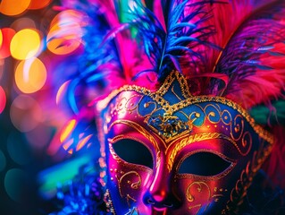 Vibrant carnival mask with feathers