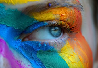 Vibrant eye makeup with feathers