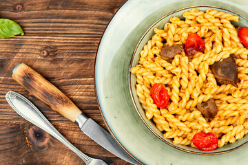 Pasta or macaroni with meat.