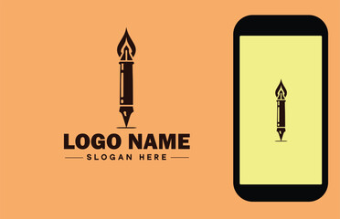 fountain pen icon Ink pen Quill pen Writing pen flat logo sign symbol editable vector