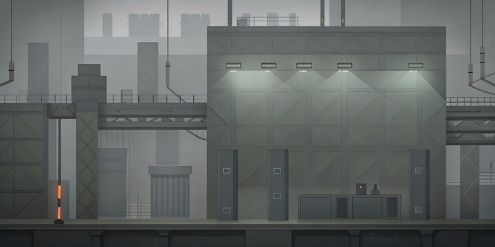 Post-Apocalyptic Electric Station Interior. Perfect for: Post-apocalyptic video game environments, platformer games, dystopian settings, Game development, indie game projects, platformer level design.