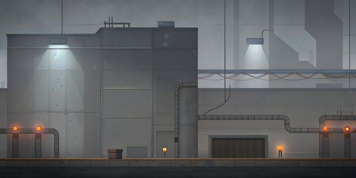 Post-Apocalyptic Electric Station Interior. Perfect for: Post-apocalyptic video game environments, platformer games, dystopian settings, Game development, indie game projects, platformer level design.