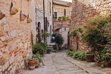 Spello, Perugia, Umbria, Italy: narrow alley in the historic center of the ancient Italian village