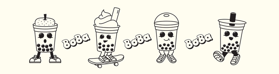 Cute Boba cup and glass character
