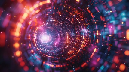Obraz premium Abstract swirling light and glowing particles create a mesmerizing futuristic pattern.