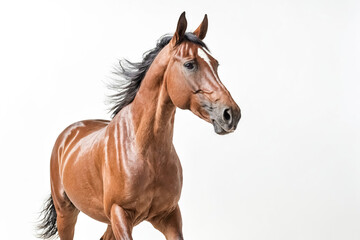 Obraz premium Chestnut Horse with Black Mane and Tail Running Isolated on White Background