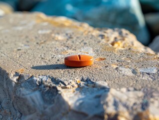 Lone candle on rocky beach