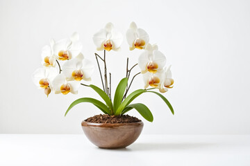 White Orchid Plant in Brown Pot