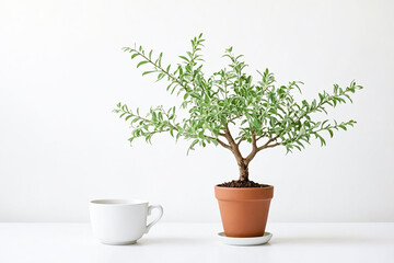 Obraz premium Green Plant in a Terracotta Pot on a White Background