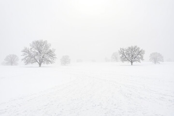 Obraz premium Snow covered trees in a wintery landscape