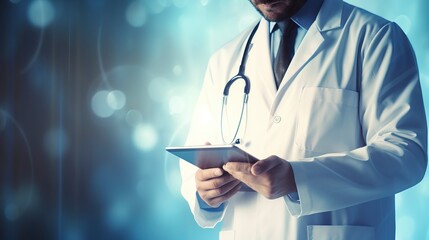 Doctor using digital tablet, modern technology in medicine and healthcare concept , one color background, copy space, generative ai