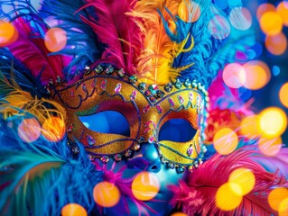 Obraz premium Colorful Carnival Mask with Feathers