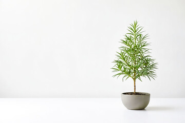 Fototapeta premium Green Plant in a Gray Pot on a White Background