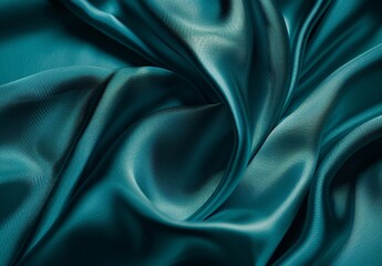 Fototapeta premium Elegant teal fabric texture with flowing folds