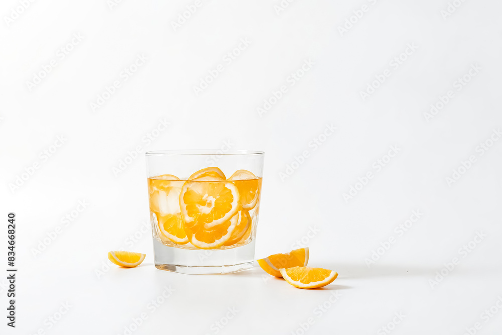 Canvas Prints Glass of Lemon Water with Slices on White Background