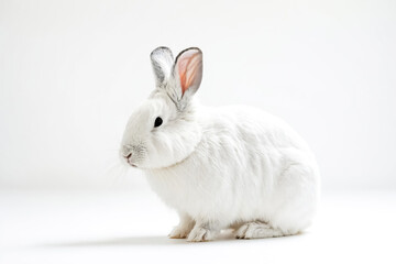 White rabbit sitting on a white background