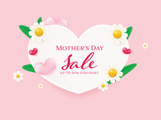 Design for Mother's day celebration with love board wrapped in flowers. Premium vector background for banner, poster, social media greeting.