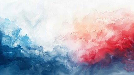 Obraz premium Watercolor abstract background in red, blue, and white colors. A soft serene flowing visual effect