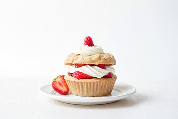 Strawberry Shortcake on a White Plate