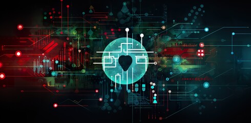 cybersecurity icon illustration, security circuit background