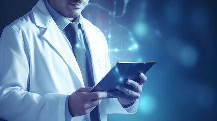 Doctor using digital tablet, modern technology in medicine and healthcare concept , one color background, copy space, generative ai