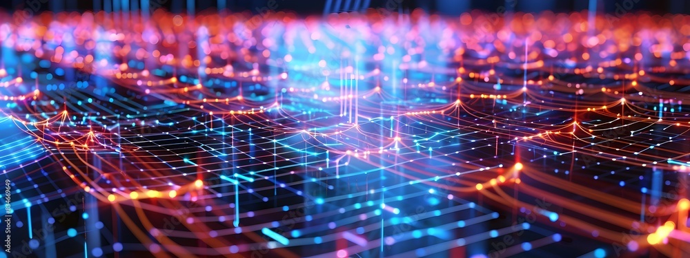 Poster vibrant 3d rendering of frequency multiplexing and digital interconnectivity