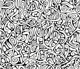 The black and white abstract doodle drawing is hand-drawn.Seamless pattern.