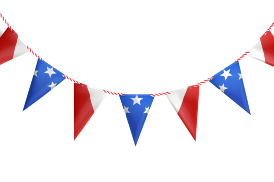 A banner with red, white and blue stripes and stars