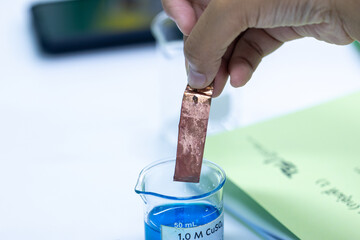 Electroplating experiment in chemistry laboratory.