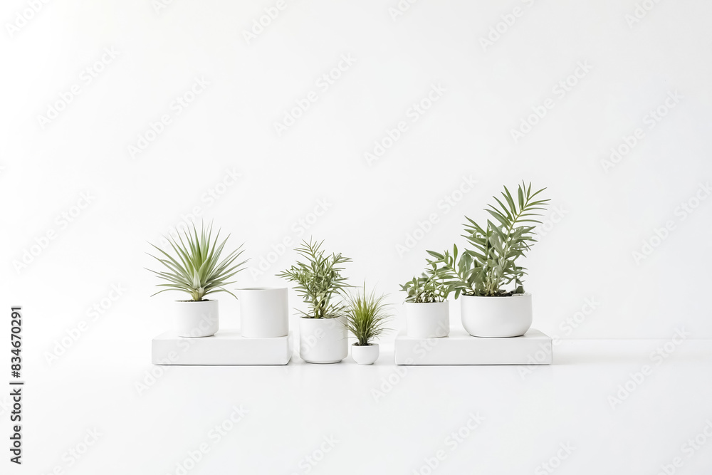 Wall mural Minimalist Indoor Plants on White Background