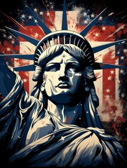 Obraz premium US Patriotic themed statue of liberty t-shirt design, black background