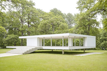 Obraz premium Modern White Pavilion in a Green Forest