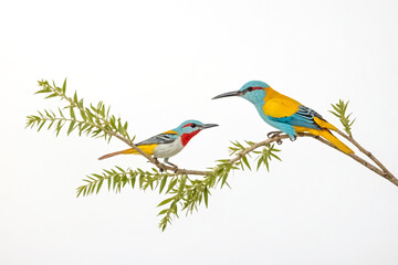 Obraz premium Colorful Birds Perched on Branch