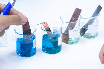 Electroplating experiment in chemistry laboratory.