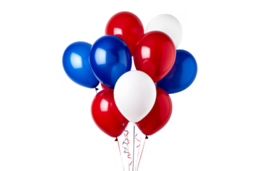 A bunch of red, white, and blue balloons