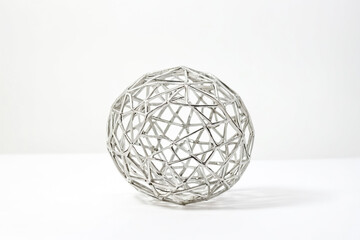 Silver Geometric Sphere on White Background