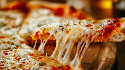 Cheese pizza slice with melted cheese and herbs