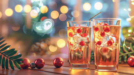 Cocktails with Cranberries and Rosemary