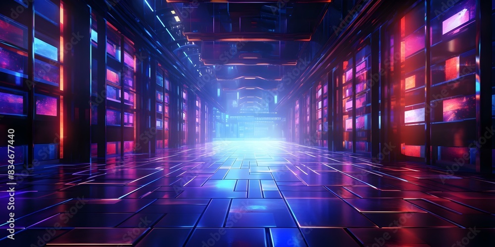 Aufkleber abstract futuristic digital background with neon lights and data center server concept. concept abst