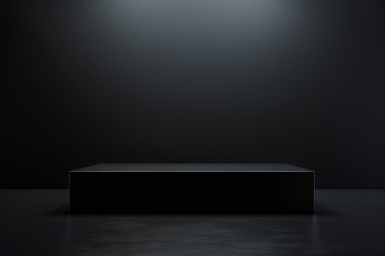 Luxury black parallelepiped podium for product placement, black background