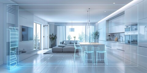 interior design, open-plan kitchen, futuristic technology